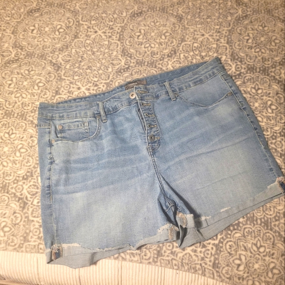 Torrid Buttonfly Distressed Midrise Shorts